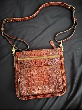 Brahmin Chestnut Croc-Embossed Leather Messenger Bag